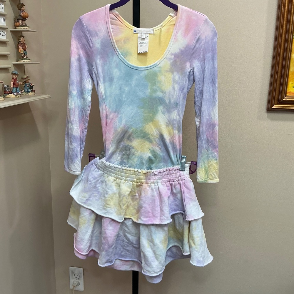 LoveShackFancy 2-Piece Set XS Pastel Tie-Dye Bodysuit & Tiered Ruffle Skirt